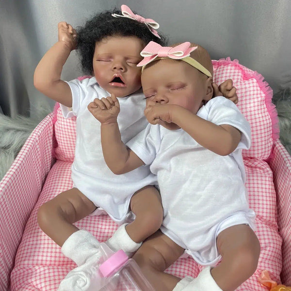 43CM Finished Reborn Baby Doll Twins African American Dark Skin Girl Premature Baby Collectible Art Doll Best Gift For Kids-Maternity Miracles - Mom & Baby Gifts