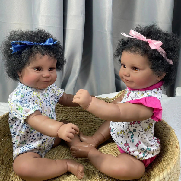 19Inch African American Doll Maddie Twins Full Silicone Vinyl Girl Washable Dark Skin Reborn Baby Handmade Rooted Hair Toy Gift-Maternity Miracles - Mom & Baby Gifts