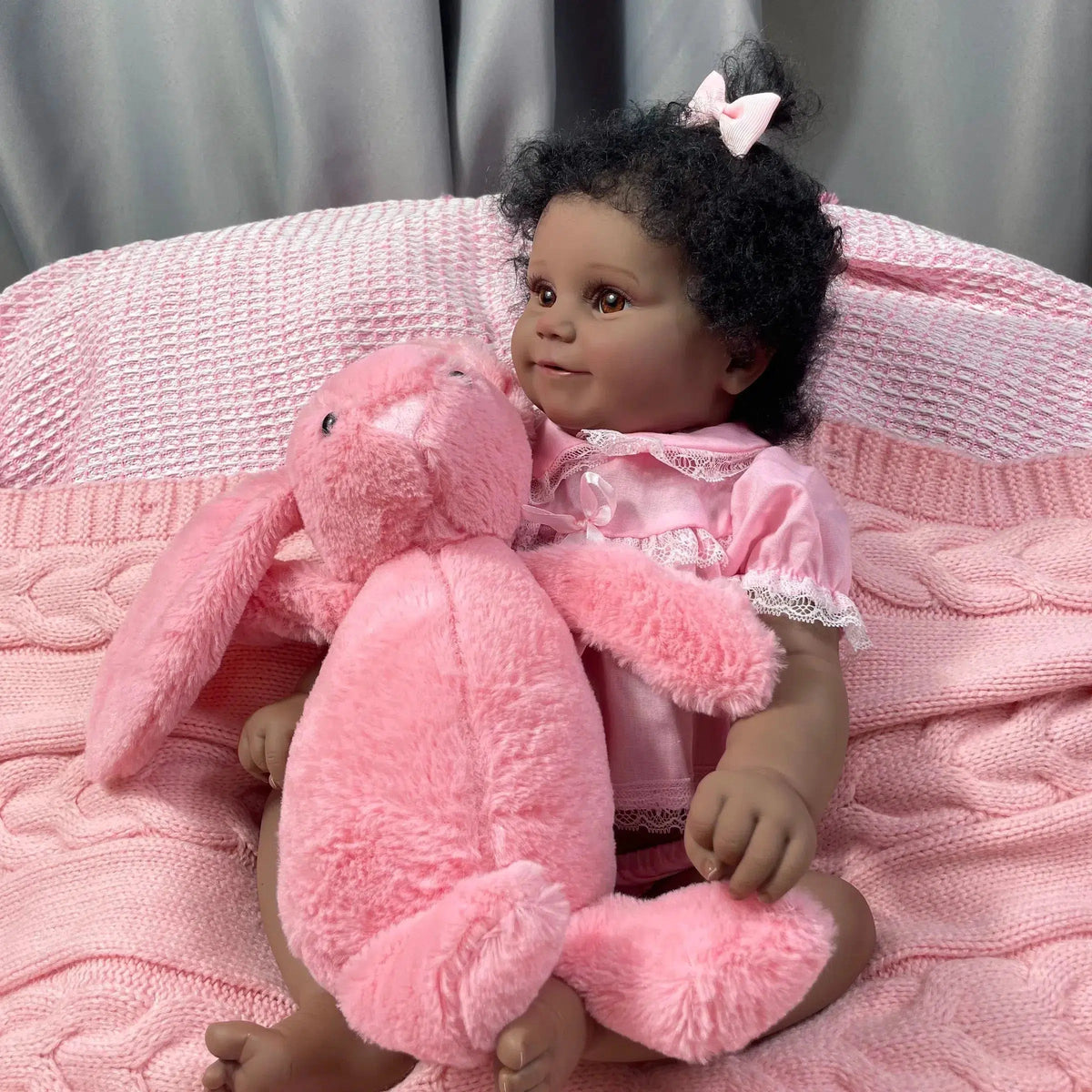 19Inch African American Doll Maddie Dark Skin Girl Vinyl Reborn Baby Finished Newborn With Rooted Hair Handmade Toy Gift-Maternity Miracles - Mom & Baby Gifts