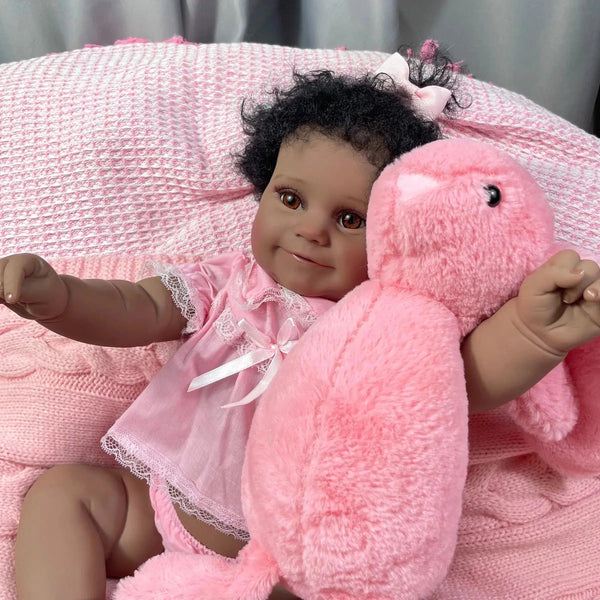 19Inch African American Doll Maddie Dark Skin Girl Vinyl Reborn Baby Finished Newborn With Rooted Hair Handmade Toy Gift-Maternity Miracles - Mom & Baby Gifts