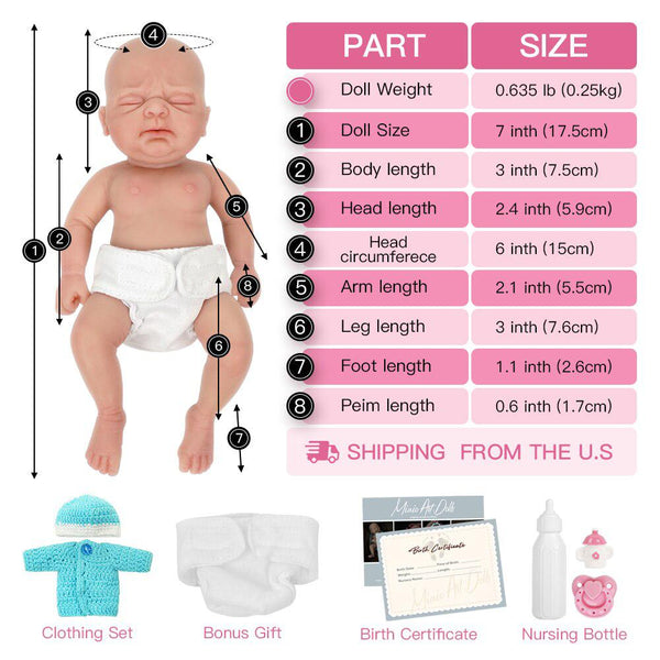 7" Micro Preemie Full Body Silicone Wronged bady Doll "Lucas" and "Lila"Lifelike Mini Reborn Doll Surprice Children Anti-Stress-Maternity Miracles - Mom & Baby Gifts