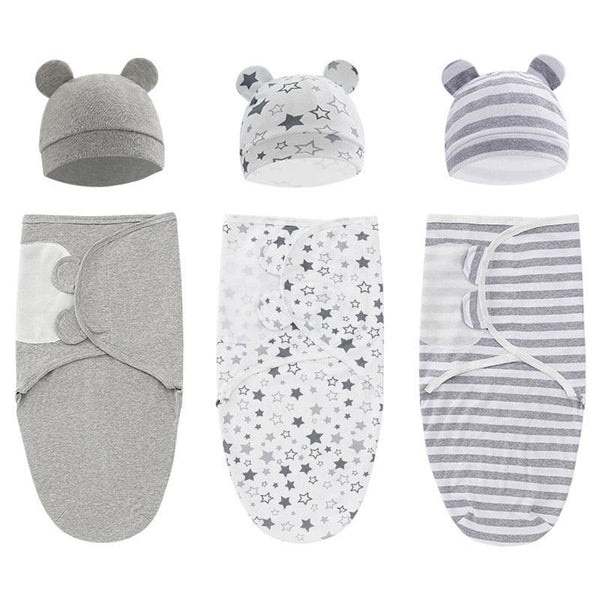 2PCS Cotton Newborn Sleepsack Baby Swaddle Blanket Wrap Hat Set Infant Adjustable New Born Sleeping Bag Muslin Blankets 0-6M-Maternity Miracles - Mom & Baby Gifts