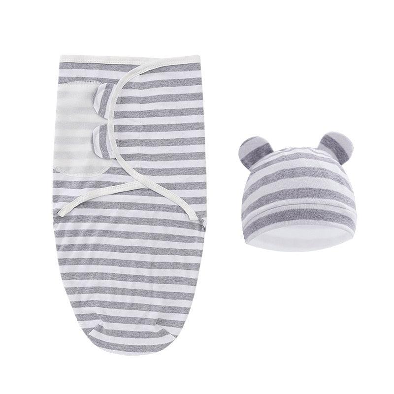 2PCS Cotton Newborn Sleepsack Baby Swaddle Blanket Wrap Hat Set Infant Adjustable New Born Sleeping Bag Muslin Blankets 0-6M-Maternity Miracles - Mom & Baby Gifts