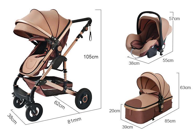 Black/Gold 3-in-1 Baby Stroller Luxury Travel System-Maternity Miracles - Mom & Baby Gifts