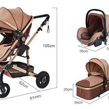 Black/Gold 3-in-1 Baby Stroller Luxury Travel System-Maternity Miracles - Mom & Baby Gifts