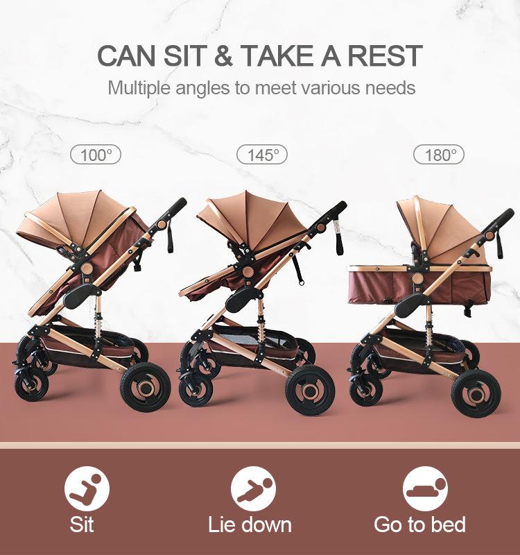 Black/Gold 3-in-1 Baby Stroller Luxury Travel System-Maternity Miracles - Mom & Baby Gifts