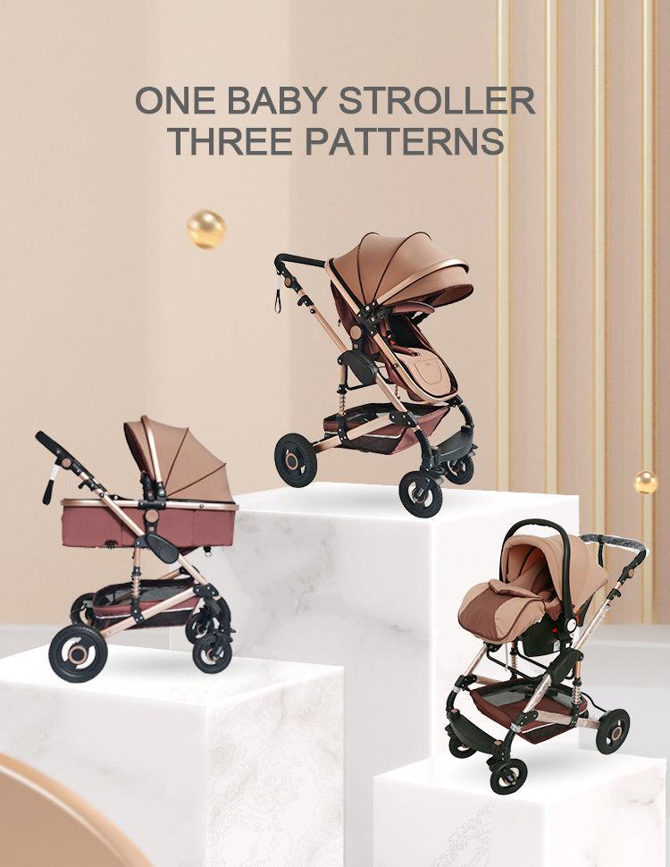 Black/Gold 3-in-1 Baby Stroller Luxury Travel System-Maternity Miracles - Mom & Baby Gifts