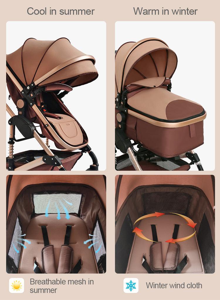 Black/Gold 3-in-1 Baby Stroller Luxury Travel System-Maternity Miracles - Mom & Baby Gifts