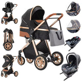 Black/Gold Premium 3-in-1 Baby Stroller-Maternity Miracles - Mom & Baby Gifts