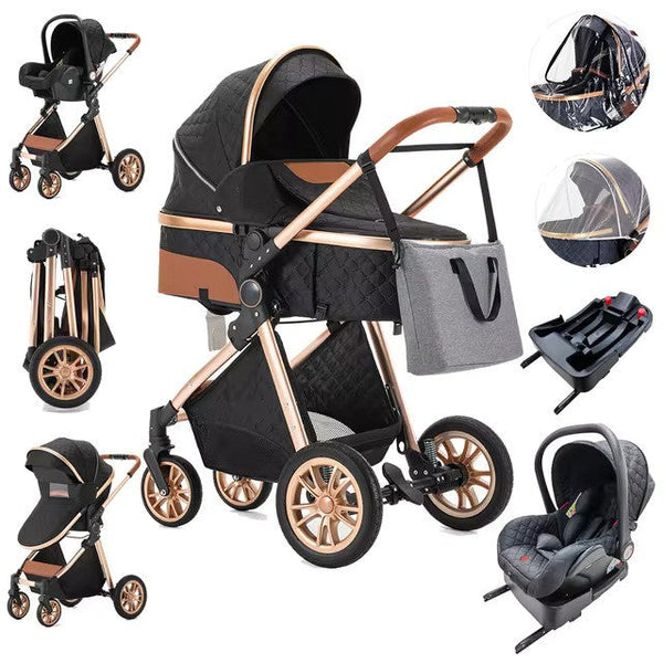 Black/Gold Premium 3-in-1 Baby Stroller-Maternity Miracles - Mom & Baby Gifts