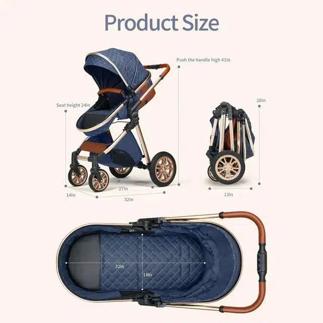 Brilliant Dark Blue Premium 3-in-1 Baby Stroller-Maternity Miracles - Mom & Baby Gifts