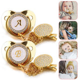 Customized Letter Gold Bling Baby Pacifier and Pacifier Clips-Maternity Miracles - Mom & Baby Gifts