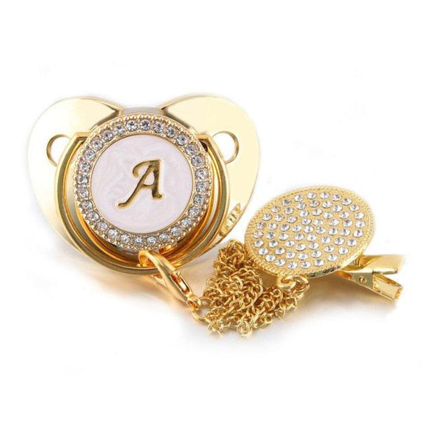 Customized Letter Gold Bling Baby Pacifier and Pacifier Clips-Maternity Miracles - Mom & Baby Gifts