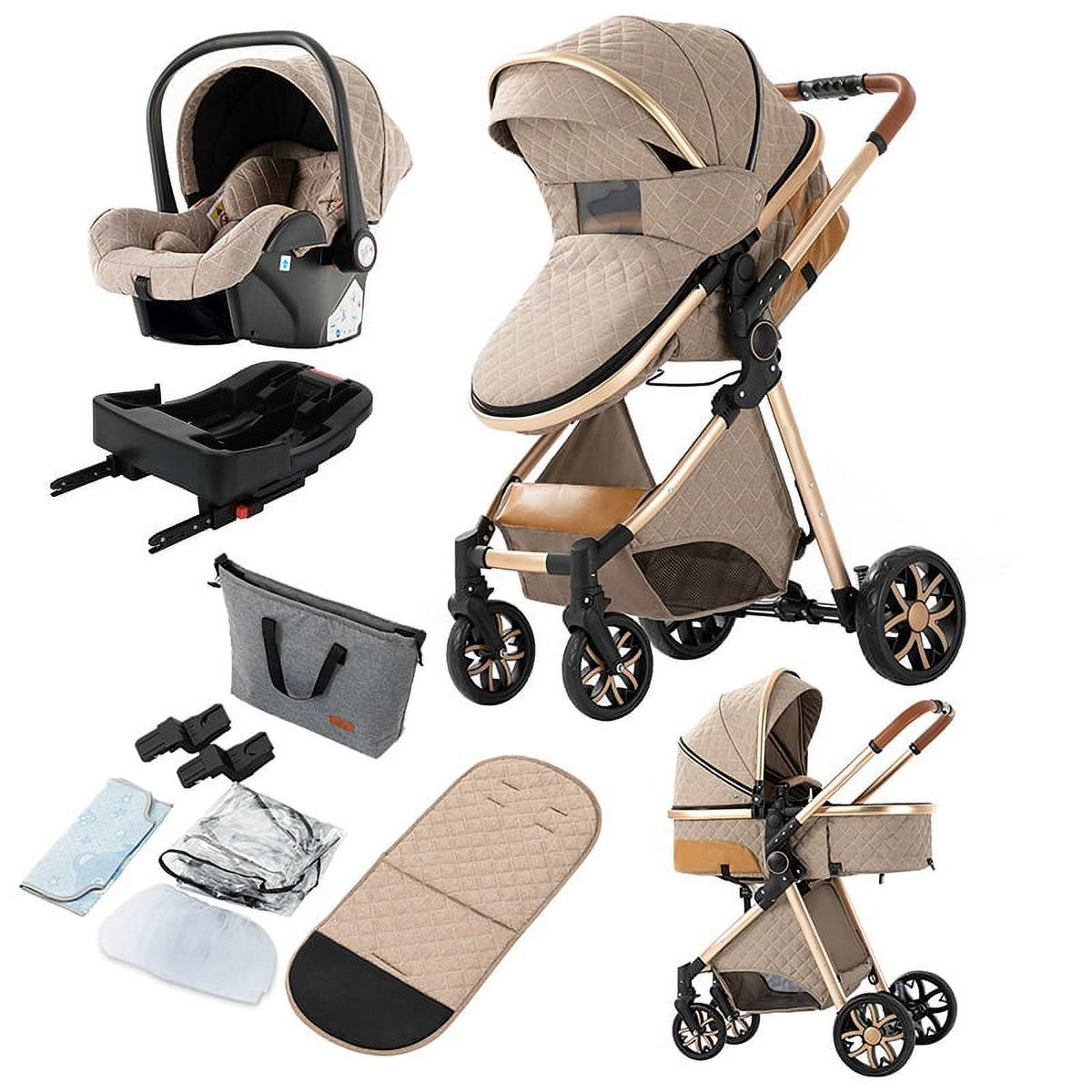 Khaki Premium 3-in-1 Baby Stroller-Maternity Miracles - Mom & Baby Gifts