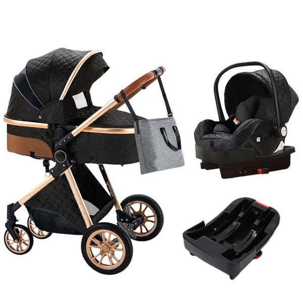 Black/Gold Premium 3-in-1 Baby Stroller-Maternity Miracles - Mom & Baby Gifts