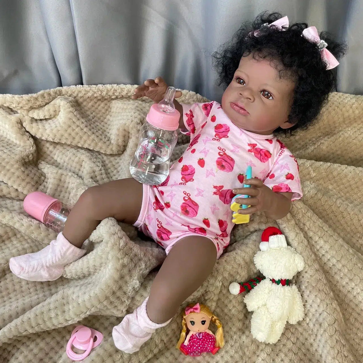 20Inch Finished African American Doll Lanny Black Skin Reborn Baby Newborn With Rooted Hair Handmade Toy Gift For Girls-Maternity Miracles - Mom & Baby Gifts