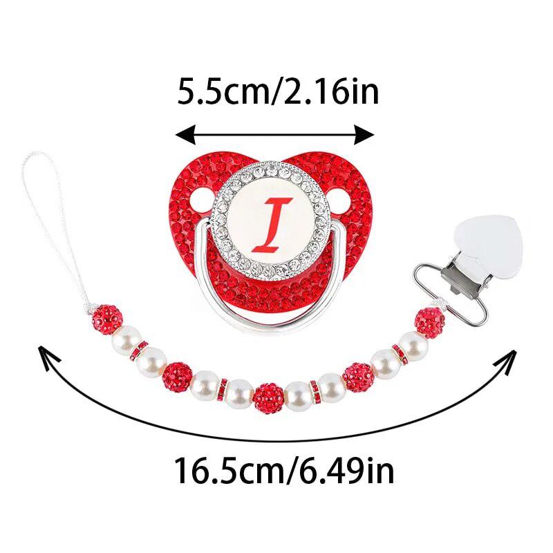 Red Zircon Luxury Baby Pacifier Clip 26 Letters Newborn Personalized Beaded Pacifiers Holder Silicone Infant Teether Nipple 2023-Maternity Miracles - Mom & Baby Gifts